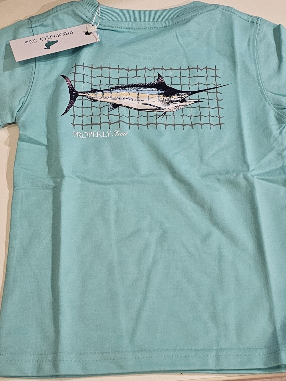 Properly Tied Kids' Short-Sleeve Tee in Aqua with Marlin Graphic